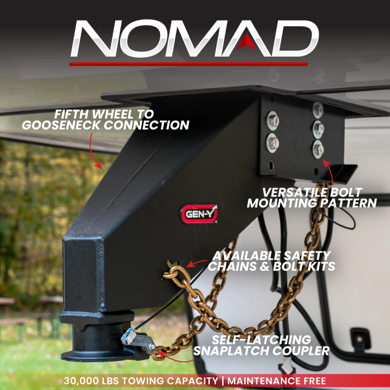 Gen-Y Nomad Static 5th Wheel to Gooseneck - 6.5K TW 30K Tow - Texture Black (1116/1621/1716 Frames)
