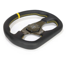 Load image into Gallery viewer, NRG Carbon Fiber Flat Bottom Steering Wheel (320mm) Yellow CF Center w/Yellow Stitch/Yellow Mark