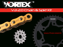 Load image into Gallery viewer, Vortex Racing V3 2.0 Chain and Sprocket Kit 3660-16,435CS-45,G525SX3-114- Gold
