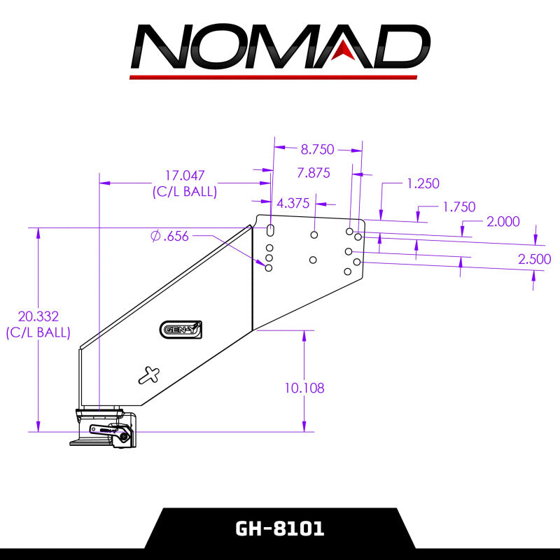 Gen-Y Nomad Static 5th Wheel to Gooseneck - 6.5K TW 30K Tow - Texture Black (1116/1621/1716 Frames)