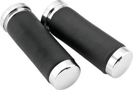 Bikers Choice Chrome / Leather 1 Inch Grips Universal Pr
