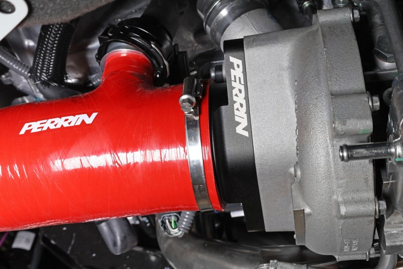 PERRIN 22-24 Subaru WRX / 20-25 LGT &amp; OBXT Turbo Inlet Hose w/Turbo Adapter Flange (Short) - Red