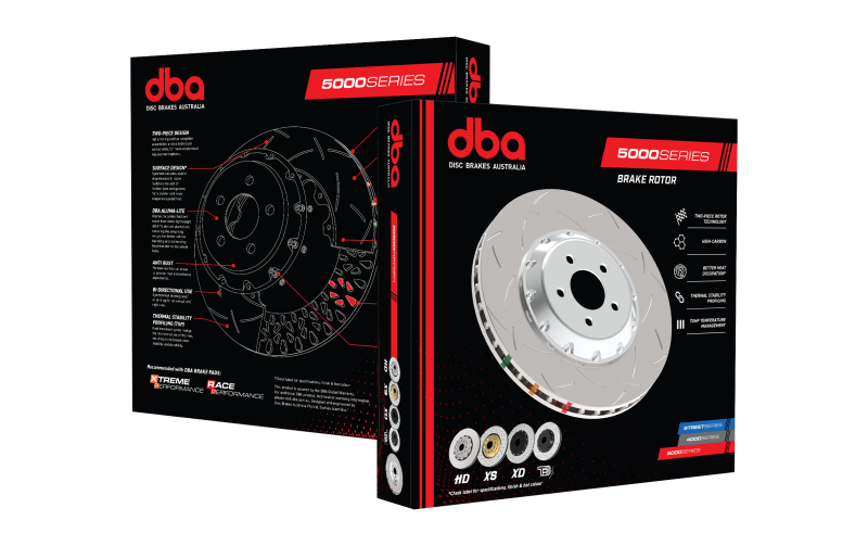 DBA 04-07 STi/2017 BRZ w/Perf. Pkg. 10 Hole Front Drilled/Slotted 5000 Series 2 Pc Rotor w/Gold Hat