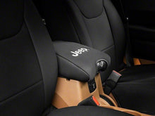 Load image into Gallery viewer, Officially Licensed Jeep 11-18 Wrangler JK Neoprene Center Console Arm Cover w/ Jeep Logo- Blk