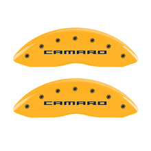Load image into Gallery viewer, MGP 4 Caliper Covers Engraved Front &amp; Rear Gen 5/Camaro Yellow finish black ch