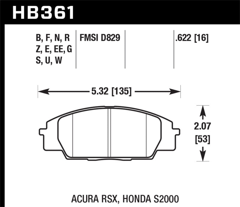 Hawk Honda S2000/Civic Type R/Acura RSX Front Race Pads Blue 9012